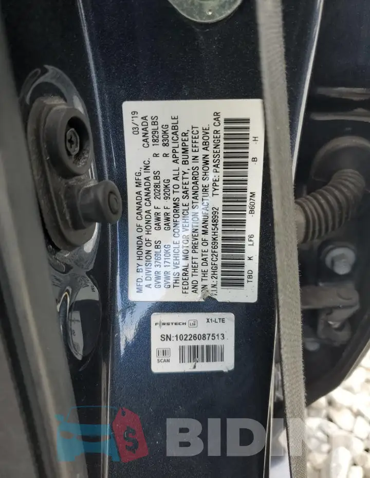 2HGFC2F69KH548992 Photo# 13