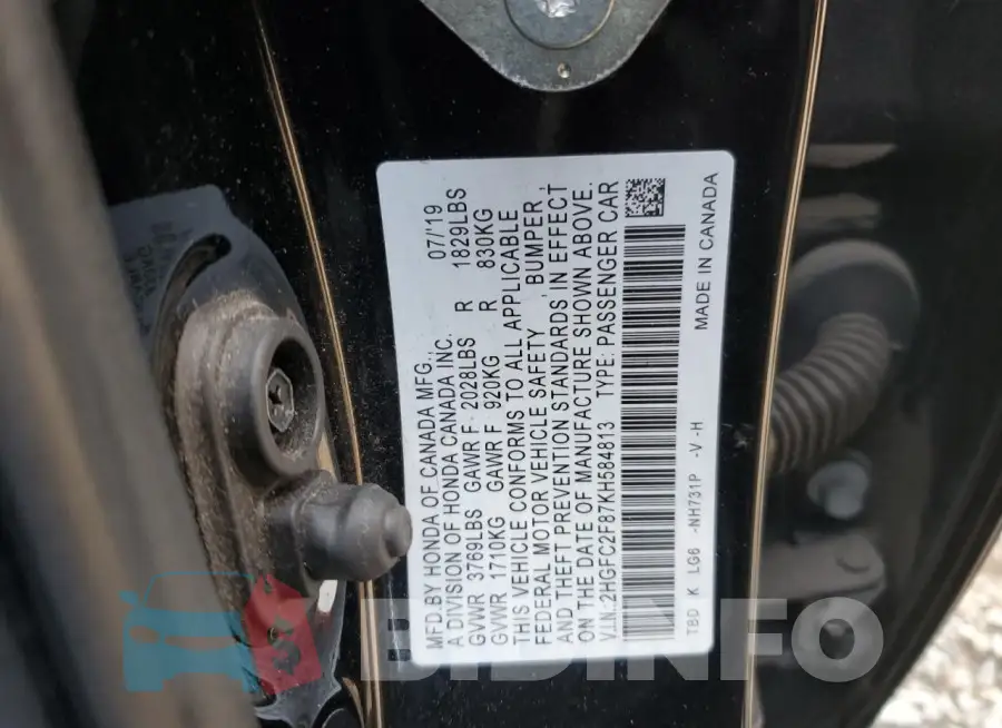 2HGFC2F87KH584813 Photo# 12
