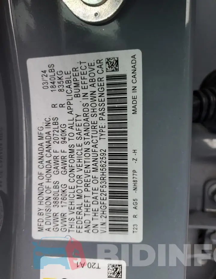 2HGFE2F53RH562592 Photo# 12