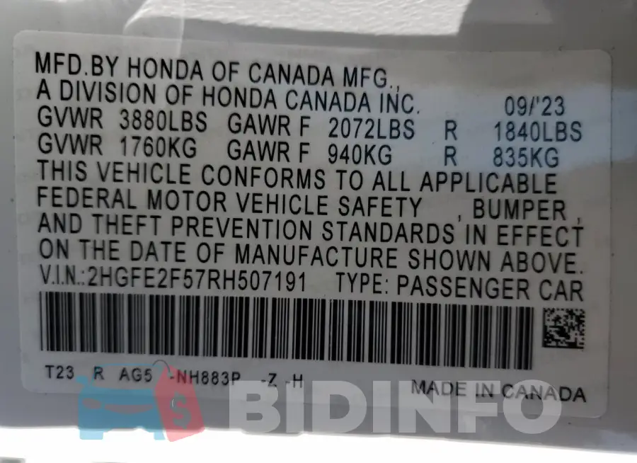 2HGFE2F57RH507191 Photo# 12