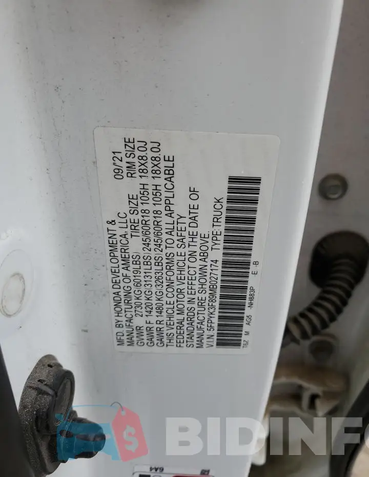 5FPYK3F89MB027174 Photo# 12