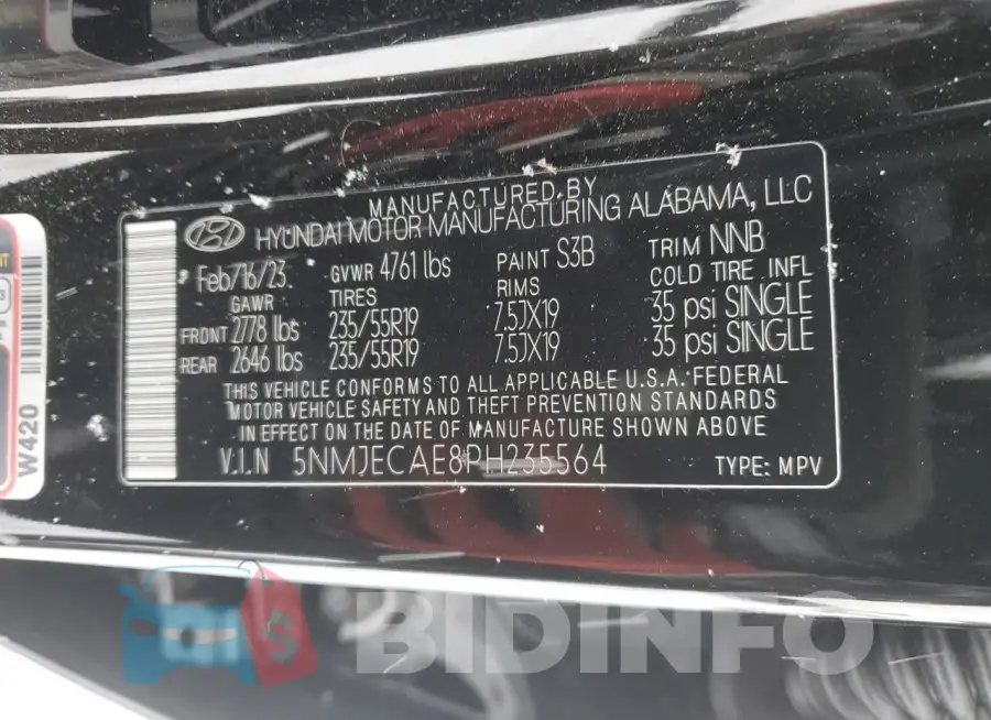 5NMJECAE8PH235564 Photo# 14