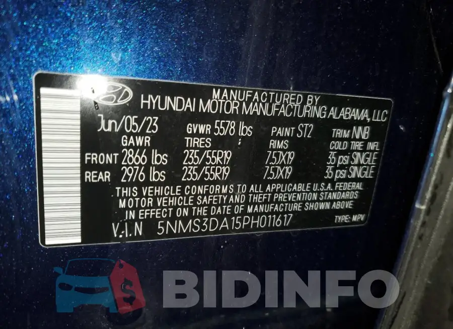 5NMS3DA15PH011617 Photo# 14