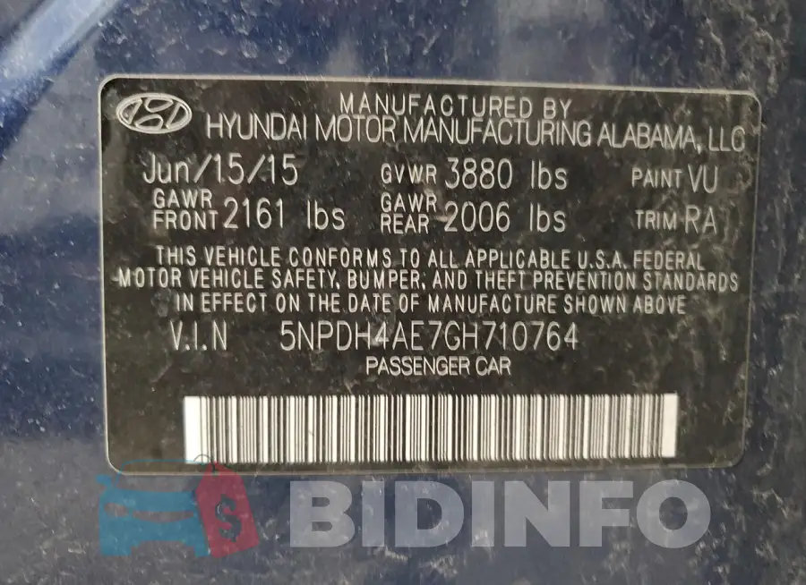 5NPDH4AE7GH710764 Photo# 12