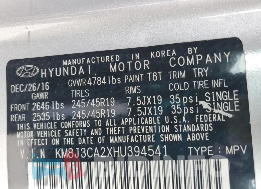 KM8J3CA2XHU394541 Photo# 14