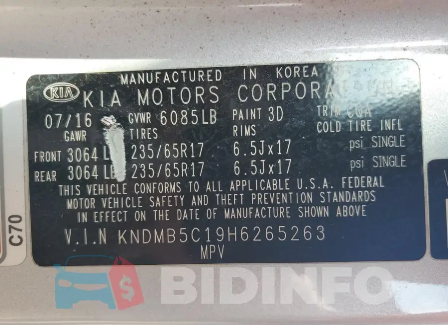 KNDMB5C19H6265263 Photo# 13