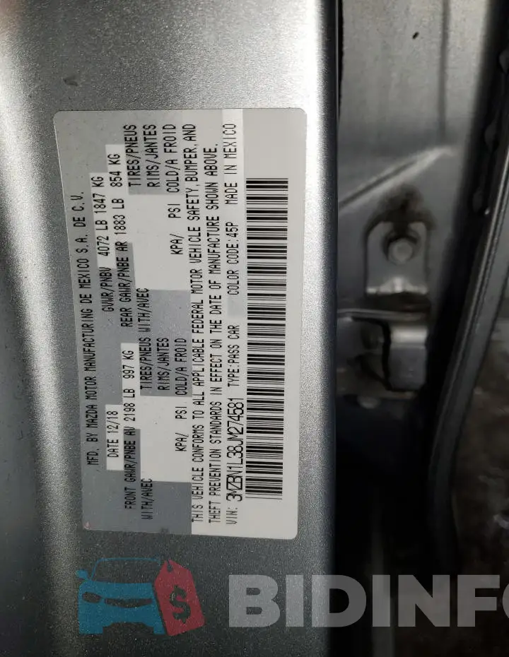 3MZBN1L38JM274581 Photo# 12