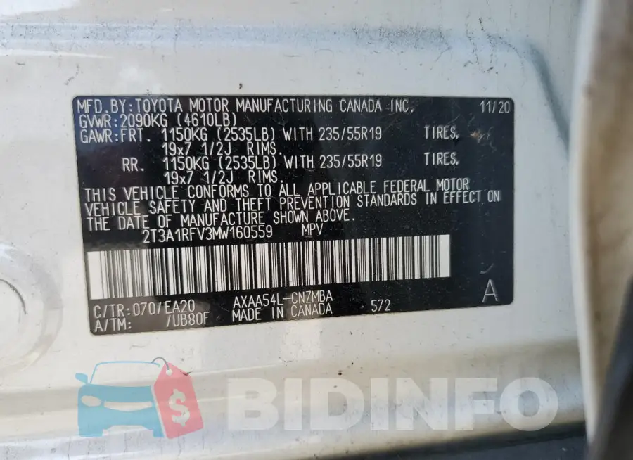 2T3A1RFV3MW160559 Photo# 13