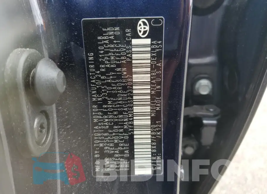 5YFB4MDE0SP237087 Photo# 13