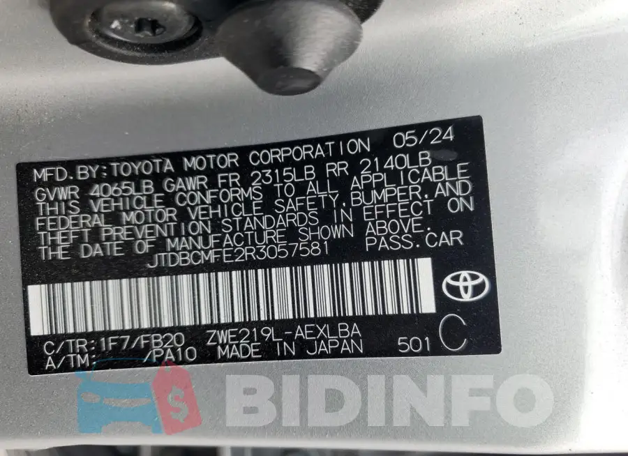 JTDBCMFE2R3057581 Photo# 12