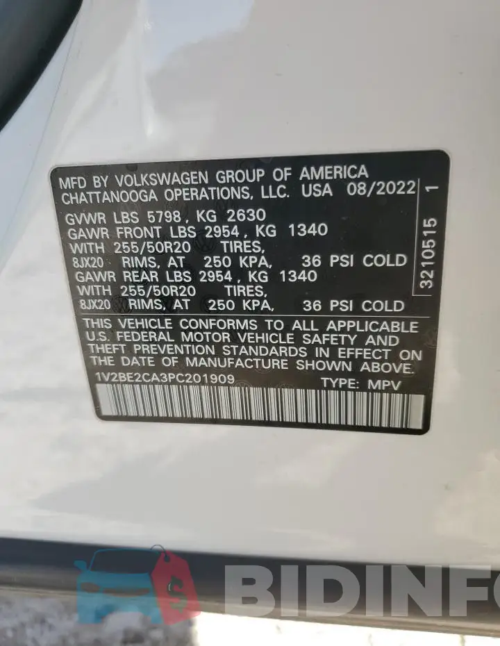 1V2BE2CA3PC201909 Photo# 13