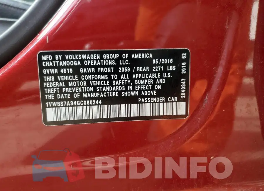 1VWBS7A34GC060244 Photo# 13