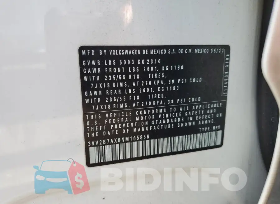 3VV2B7AX8NM165856 Photo# 12