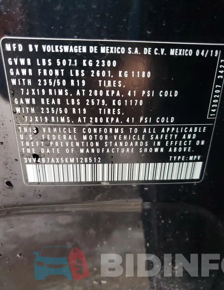 3VV4B7AX5KM128512 Photo# 14