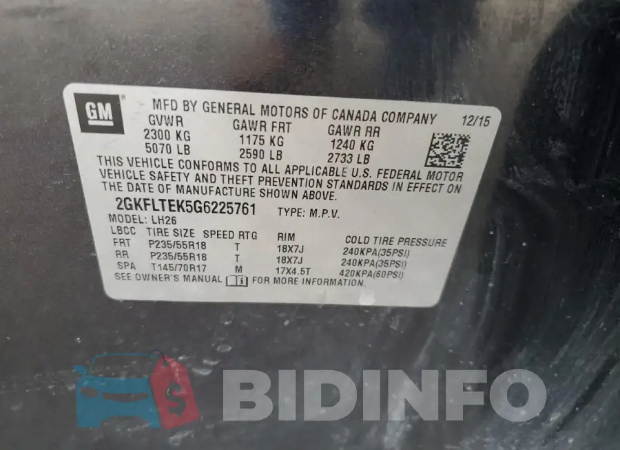 2GKFLTEK5G6225761 Photo# 13