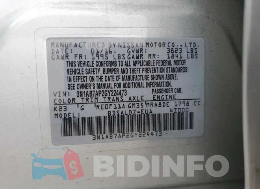 3N1AB7AP2GY224473 Photo# 12