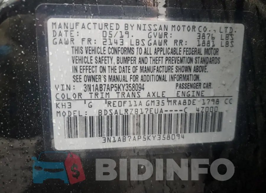 3N1AB7AP5KY358094 Photo# 12