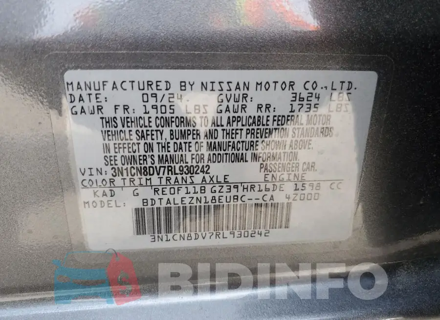 3N1CN8DV7RL930242 Photo# 13