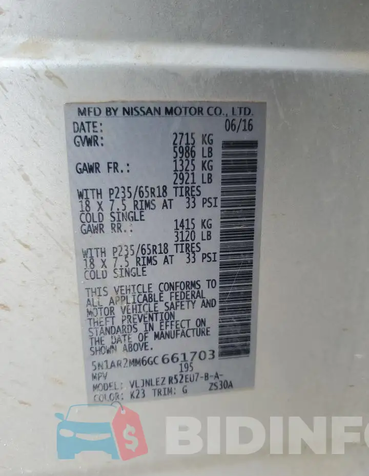 5N1AR2MM6GC661703 Photo# 13