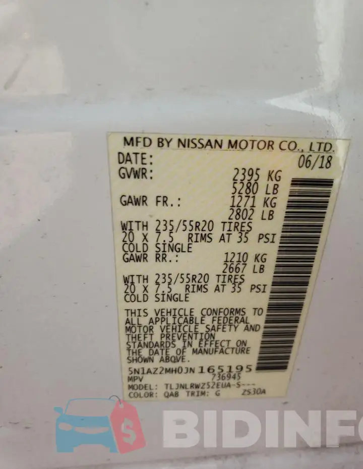 5N1AZ2MH0JN165195 Photo# 13