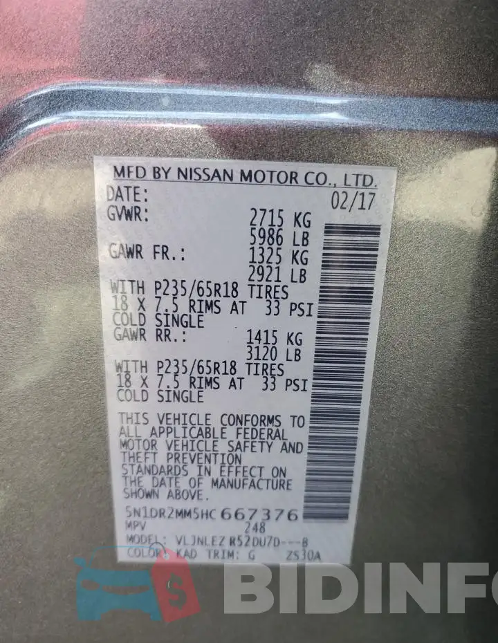 5N1DR2MM5HC667376 Photo# 13