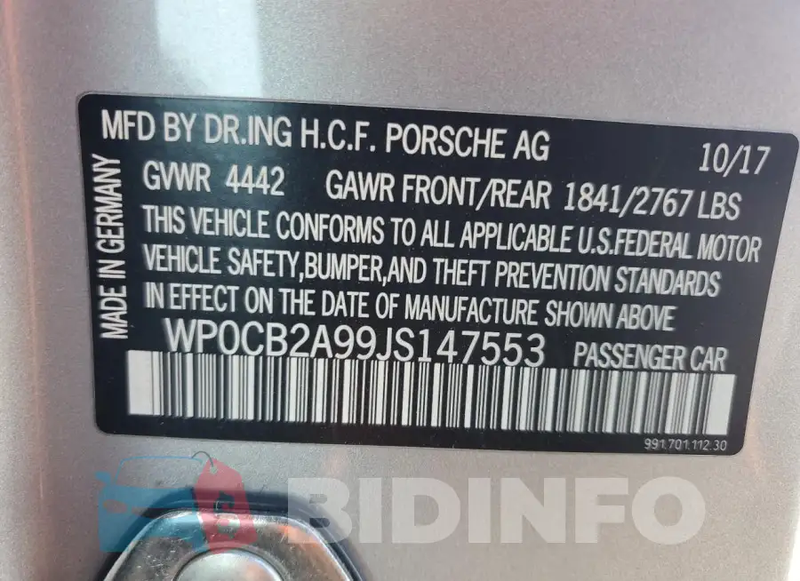 WP0CB2A99JS147553 Photo# 13