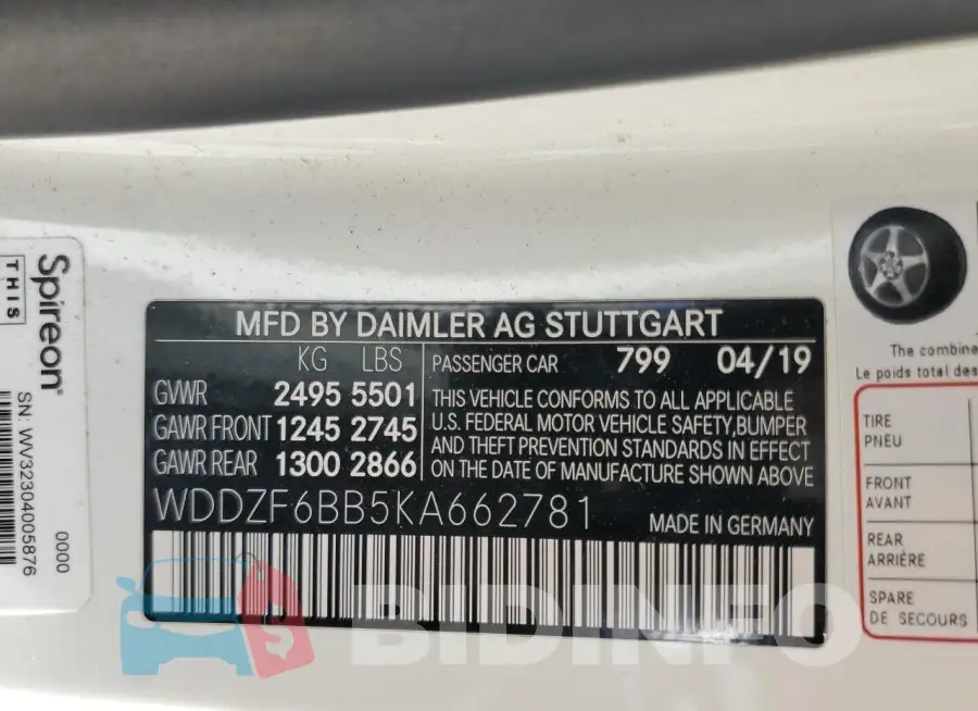 WDDZF6BB5KA662781 Photo# 12