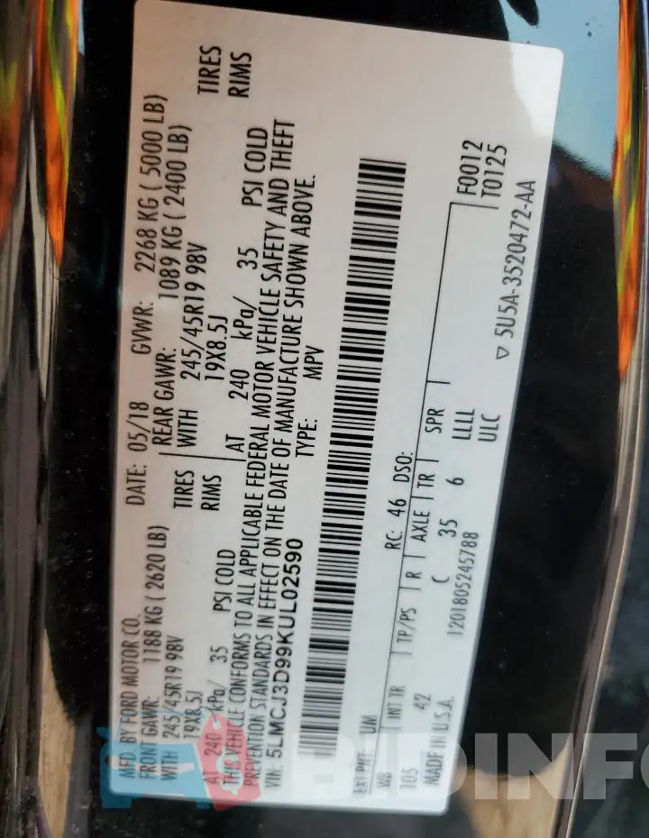 5LMCJ3D99KUL02590 Photo# 13