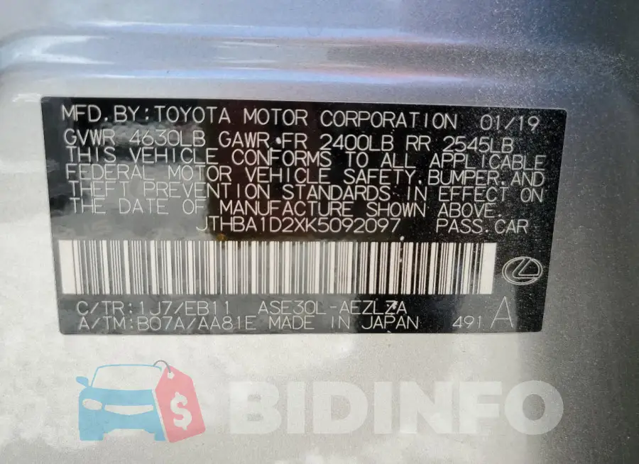 JTHBA1D2XK5092097 Photo# 12