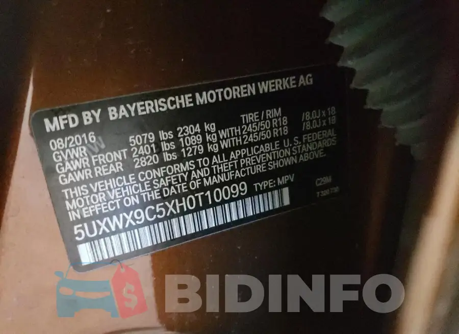 5UXWX9C5XH0T10099 Photo# 13