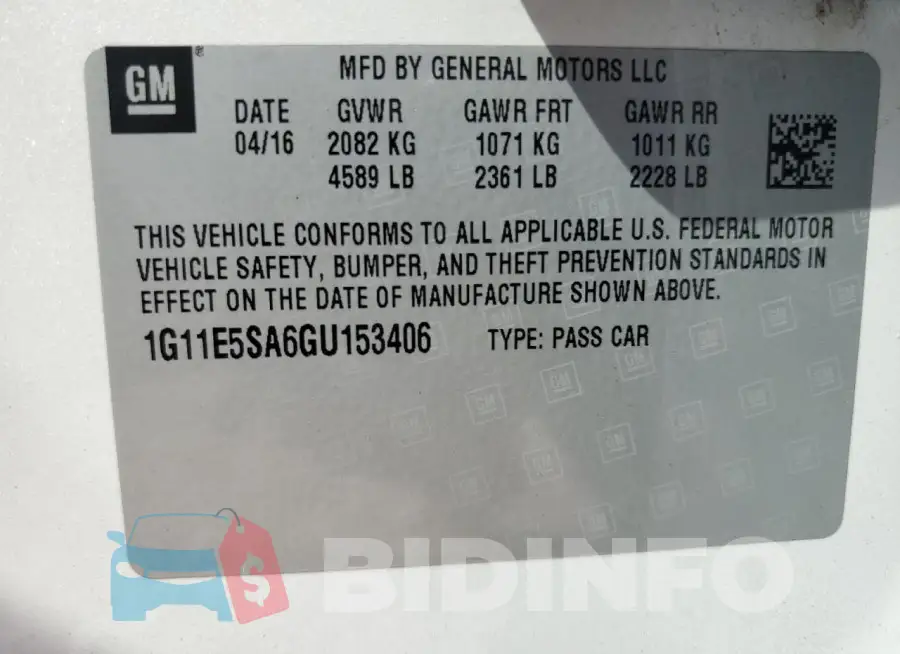 1G11E5SA6GU153406 Photo# 12