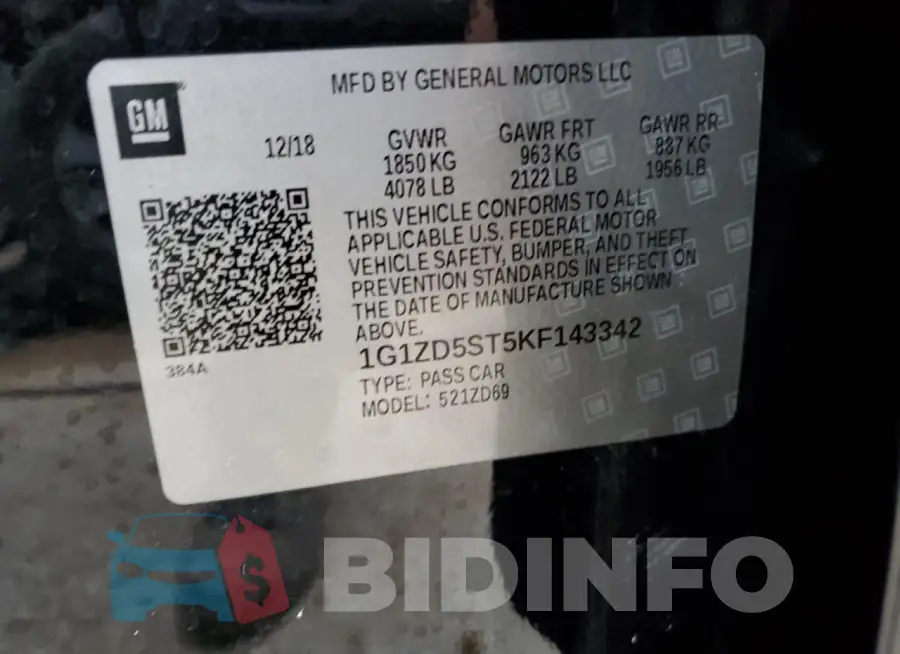 1G1ZD5ST5KF143342 Photo# 12