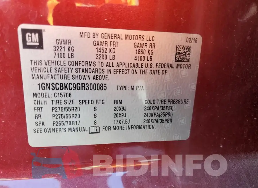 1GNSCBKC9GR300085 Photo# 13