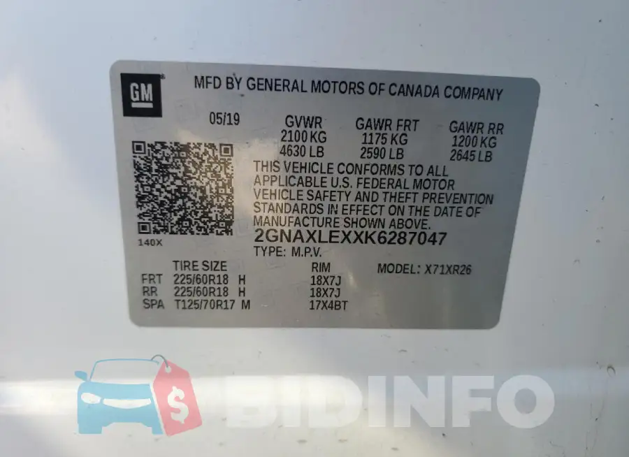 2GNAXLEXXK6287047 Photo# 14