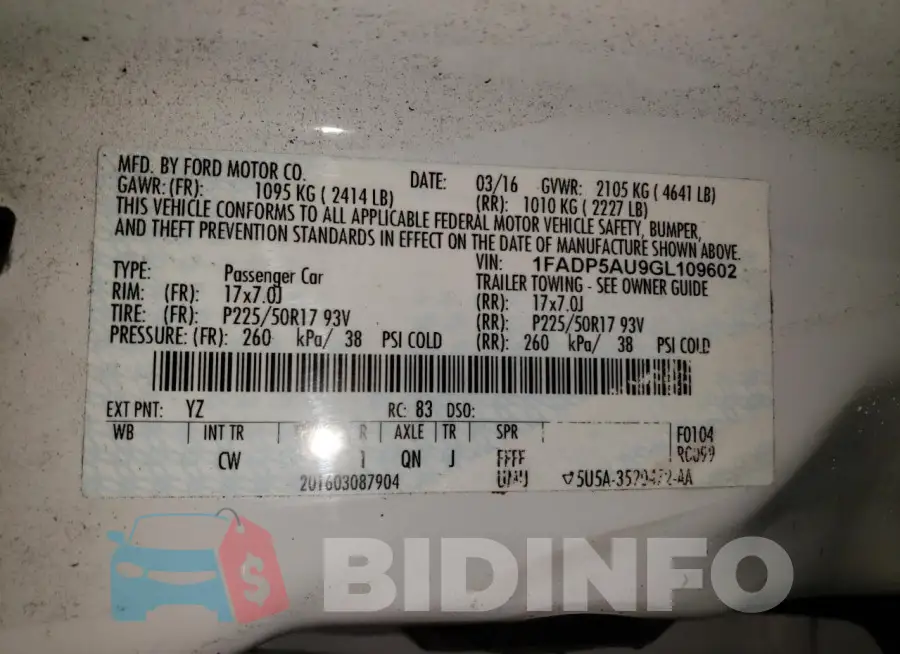 1FADP5AU9GL109602 Photo# 12
