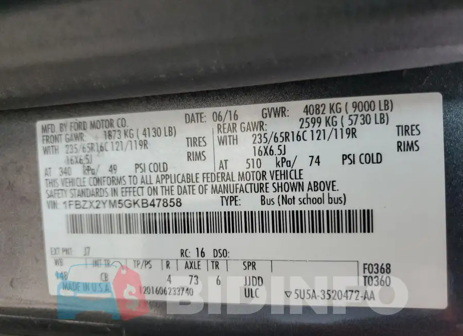 1FBZX2YM5GKB47858 Photo# 13