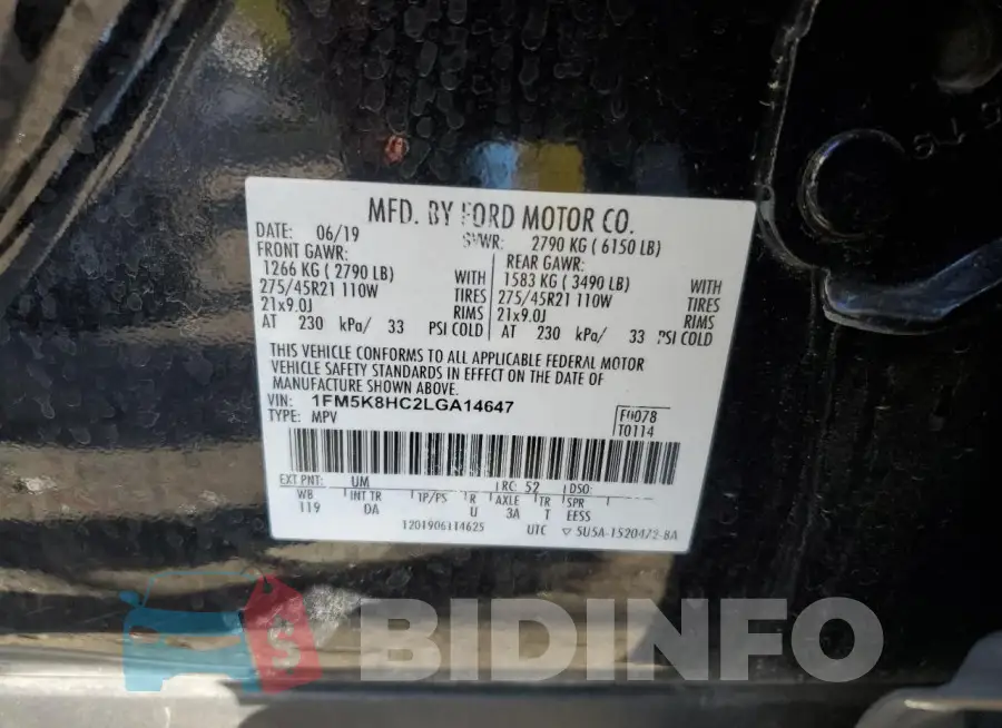 1FM5K8HC2LGA14647 Photo# 13
