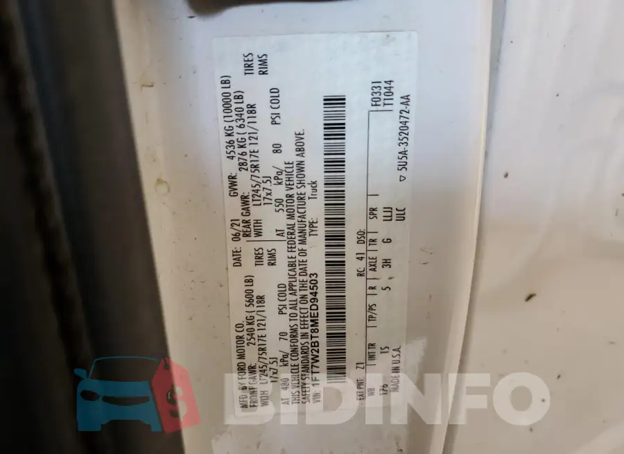 1FT7W2BT8MED94503 Photo# 12