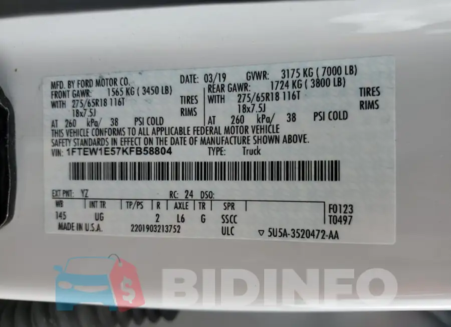 1FTEW1E57KFB58804 Photo# 12