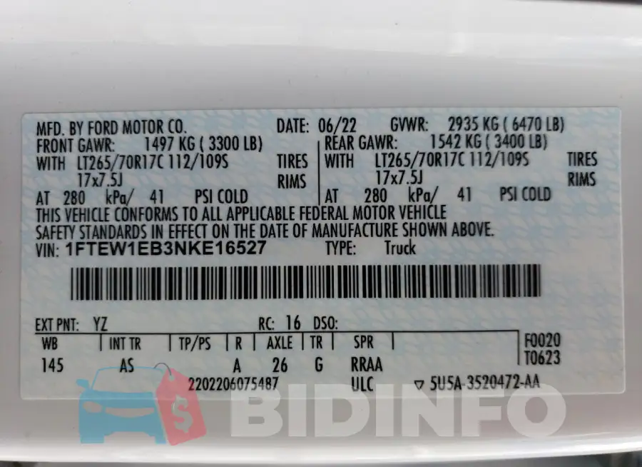 1FTEW1EB3NKE16527 Photo# 12