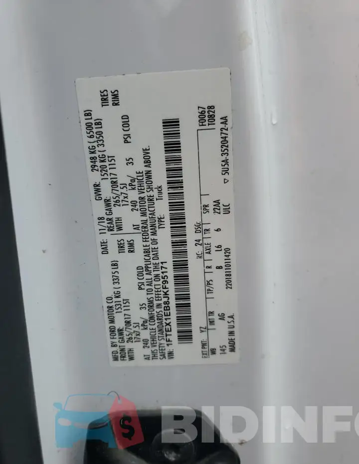 1FTEX1EB8JKF95171 Photo# 12