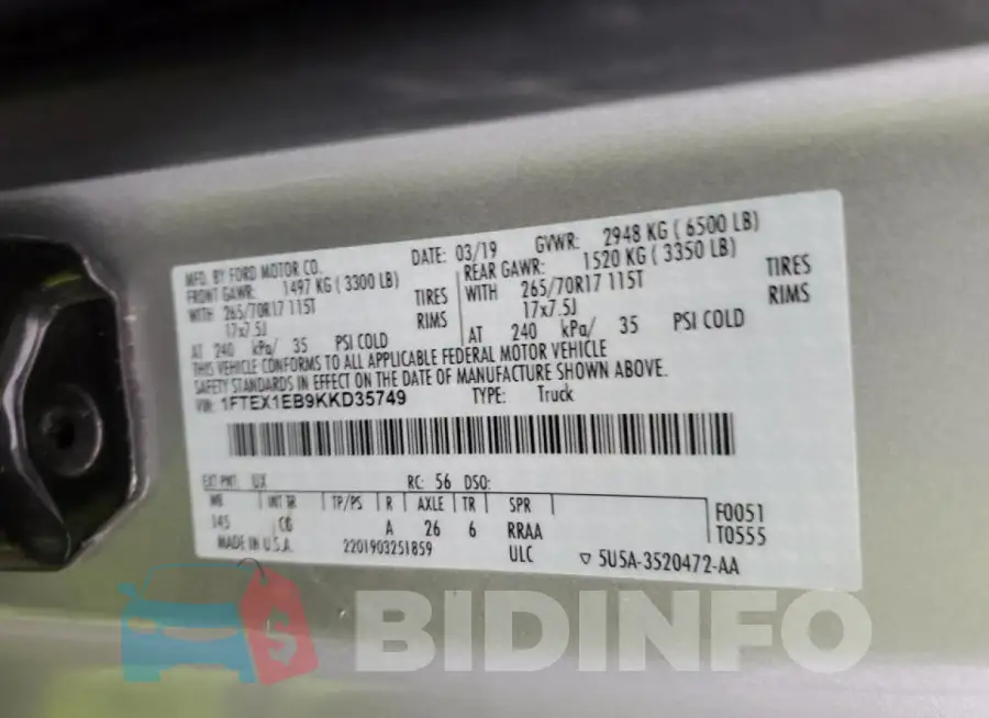 1FTEX1EB9KKD35749 Photo# 12