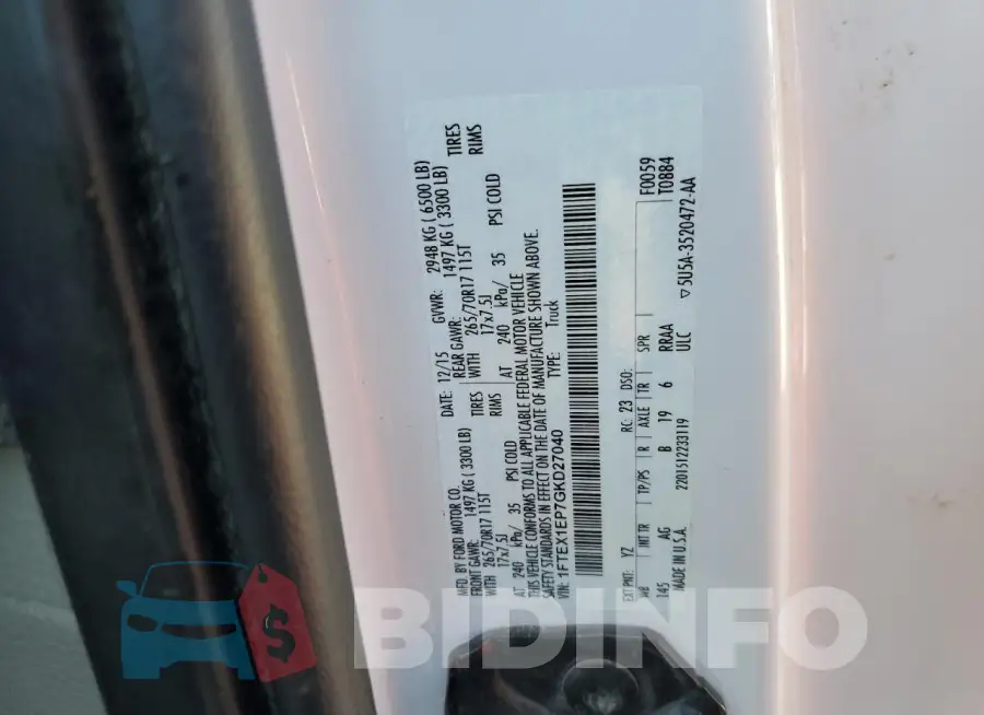 1FTEX1EP7GKD27040 Photo# 12