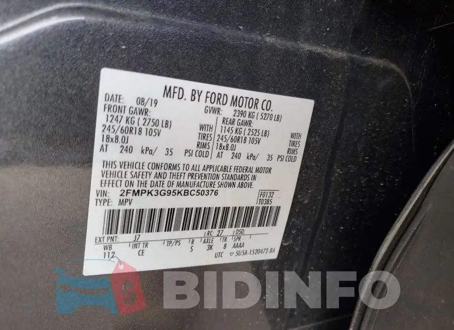 2FMPK3G95KBC50376 Photo# 12