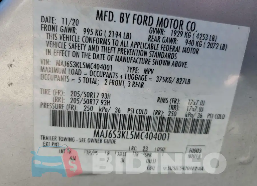 MAJ6S3KL5MC404001 Photo# 12
