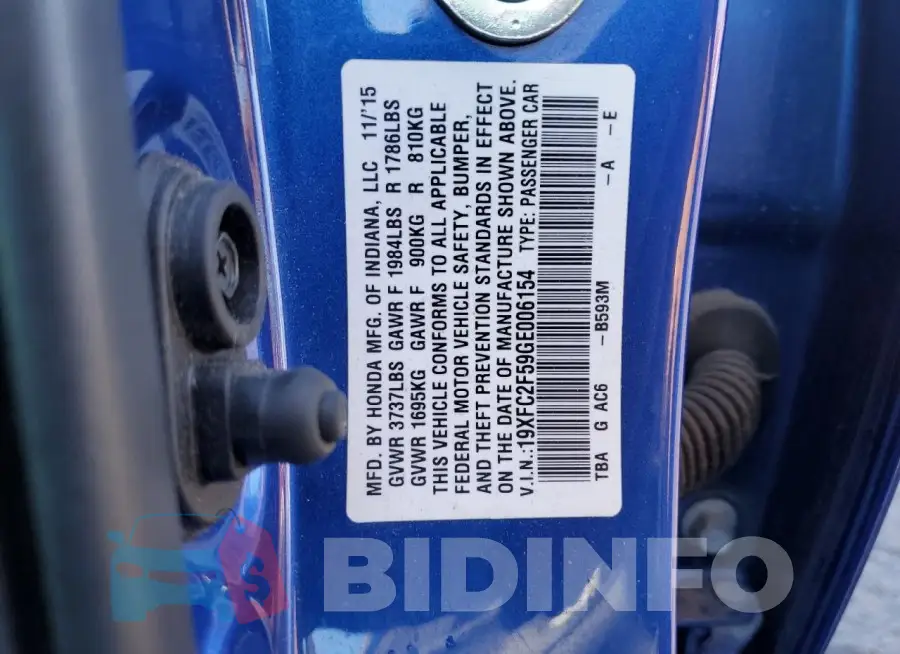 19XFC2F59GE006154 Photo# 12