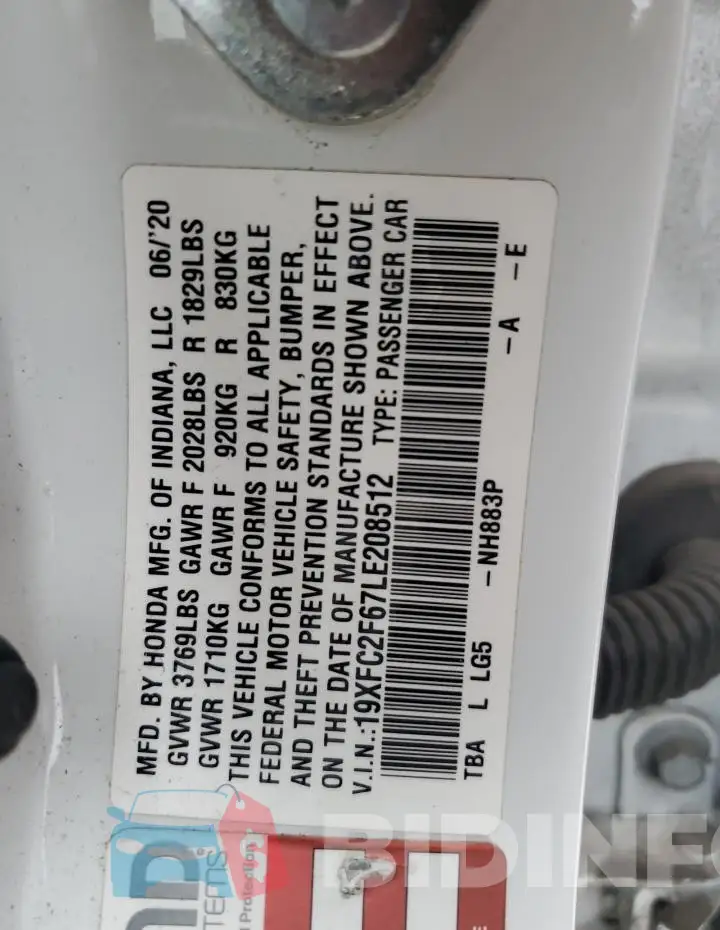 19XFC2F67LE208512 Photo# 13