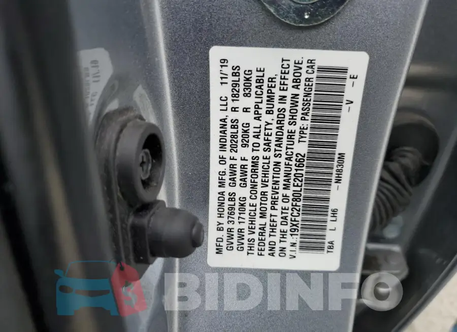19XFC2F80LE201662 Photo# 12