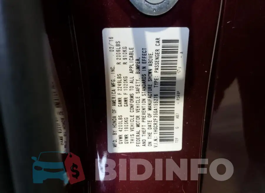 1HGCR2F35GA155276 Photo# 12