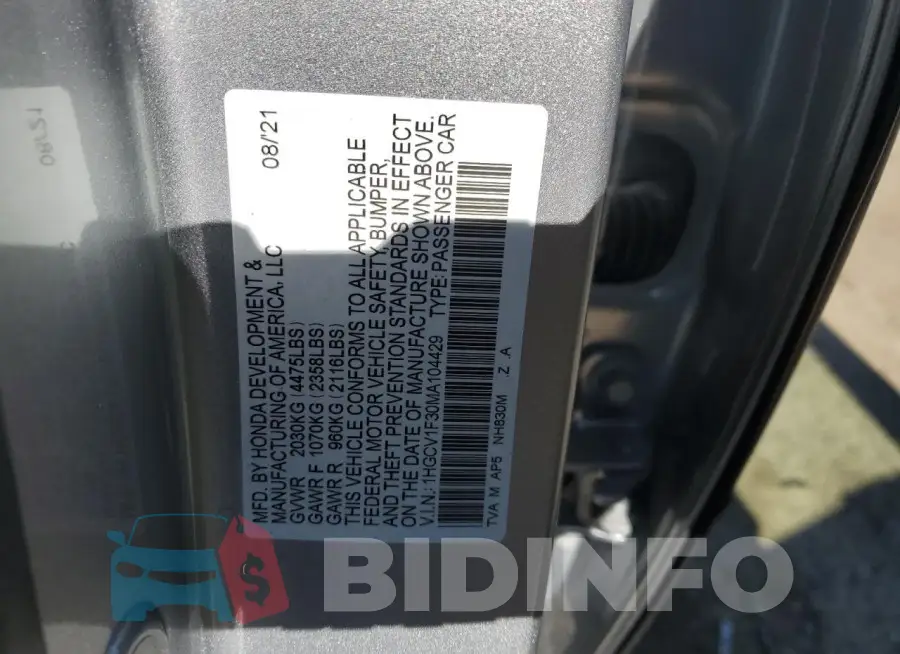 1HGCV1F30MA104429 Photo# 12